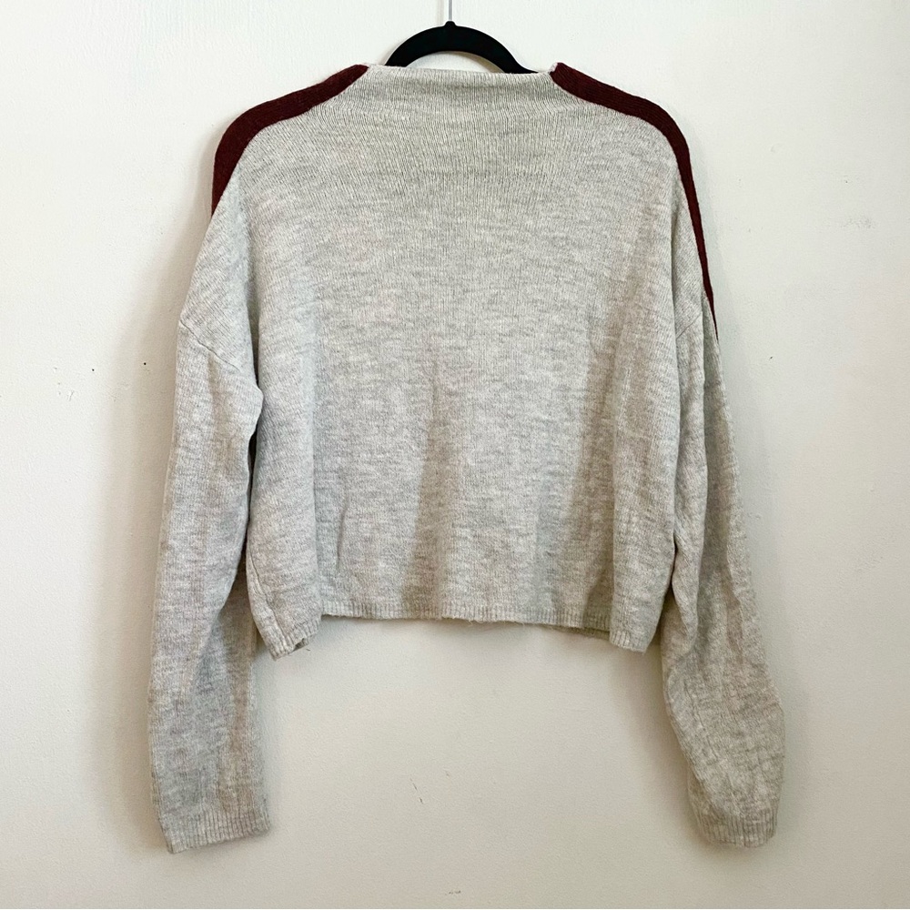Silence + Noise Heather Gray and Maroon Sweater